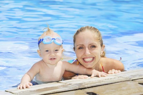 mom and son swimming