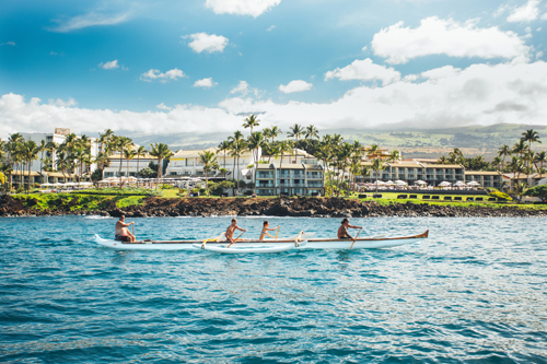 outrigger paddling on Wailea coastline