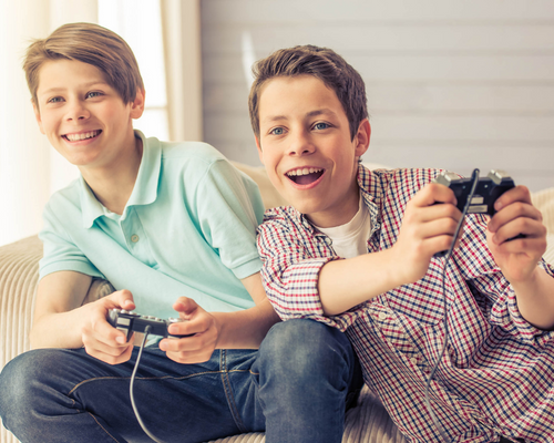 two brothers playing video games